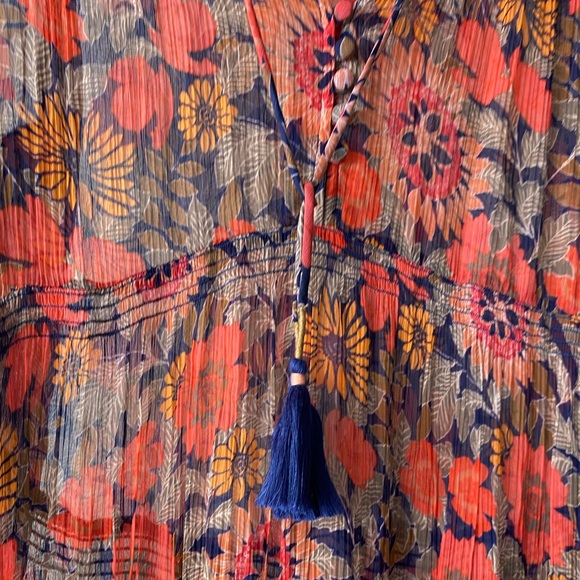 Anthropologie The Marais Red Floral Chiffon Maxi Dress XSP Boho Tiered - Picture 13 of 15